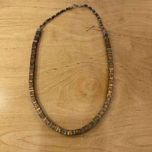 Womens Tri Color Cube Circle Metal Beaded‎ Necklace Gold Silver Copper